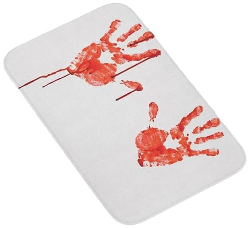 Jorzer Tappetino da bagno con sangue di Halloween, impronte di mani insanguinate, 60 x 40 cm, antiscivolo, assorbente, spaventoso, tappetino da bagno per Halloween, per bagno macchie di sangue