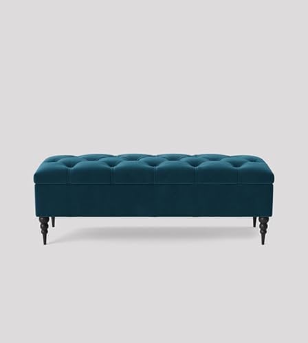 90cm Wide Chesterfield Ottoman Storage Bench with Legs, Ottoman Box With Legs, Ottoman Bench With Storage, End Of Bed Storage Bench, Rectangle Footstool With Storage (Emerald Green Velvet)