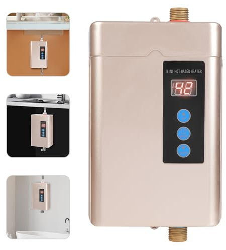 MEELRYD Chauffe-eau électronique instantané de cuisine - 5 l - 5000 W - Petit chauffe-eau instantané - Chauffage rapide pour cuisine et salle de bain - Champagne doré