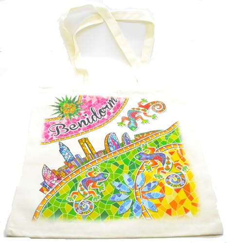 BETTER WITH FRIENDS Benidorm Alicante 40 x 40 cm Strandtasche Baumwolle Schultertasche wiederverwendbare Einkaufstasche spanische Tasche aus Spanien, mehrfarbig