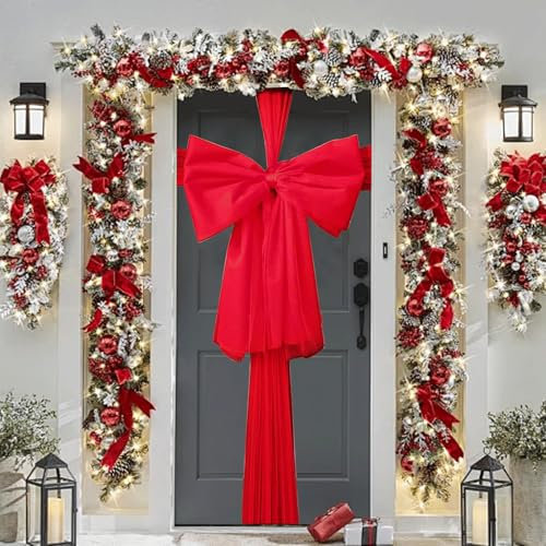 AYNKH Grande fiocco natalizio rosso per porta, in organza, decorazione natalizia deluxe, per grandi decorazioni natalizie all'aperto, decorazioni per feste di Natale