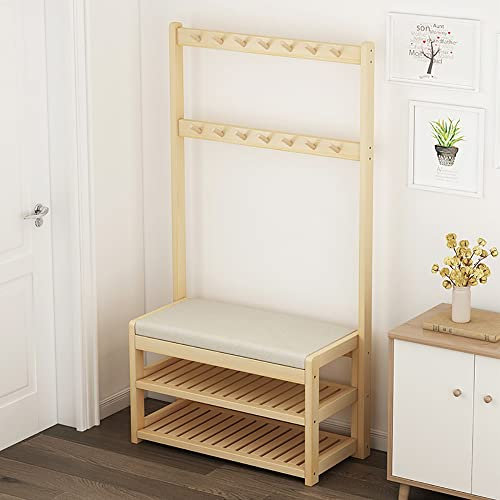 SFNIOKFG Garderobenständer für den Eingangsbereich mit Schuhbank, 3-in-1-Flurbaum mit Schuhregal, Organizer und 6 Haken, passt in Ihr Schlafzimmer im Flur, einfache Montage, 84 x 31 x 172,5