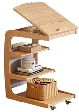 Verstellbarer C-förmiger Couchtisch mit Rollen, kleiner Beistelltisch mit 4 Ebenen, Truhe, offener Nachttisch, Holzfarbe, 39,9 cm, perfekt für Zimmer und Schlafzimmer