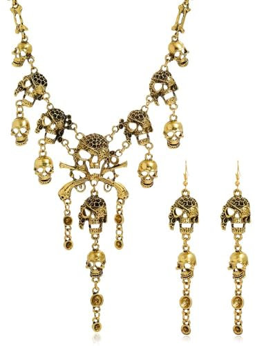 Piraten Accessoires Damen mit Piraten Kette Damen, Piraten Ohrringe Damen, Halskette Totenkopf Ohrringe, Piraten Schmuck Damen, für Karneval Halloween Cosplay Mottopartys für Erwachsene und Kinder