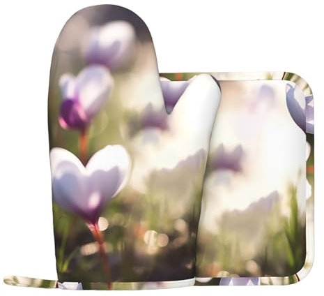 Spring is in The Air Ofenhandschuhe und Topflappen, 2er-Set, hitzebeständige Silikon-Ofenhandschuhe, rutschfest, lange Ofenhandschuhe, Topflappen, extra dicke Küchenhandschuhe zum Kochen
