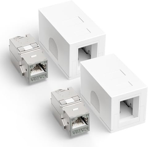 LEENUE 2X CAT 6A Geschirmt Aufputz Netzwerkdose, inkl 2X vergoldet CAT6A RJ45 Keystone Jack Und 2-Port Keystone Jack Aufputzdose, 10 Gbit/s 500MHZ Netzwerk LAN Aufputzdose Internetdose Set in Weiß