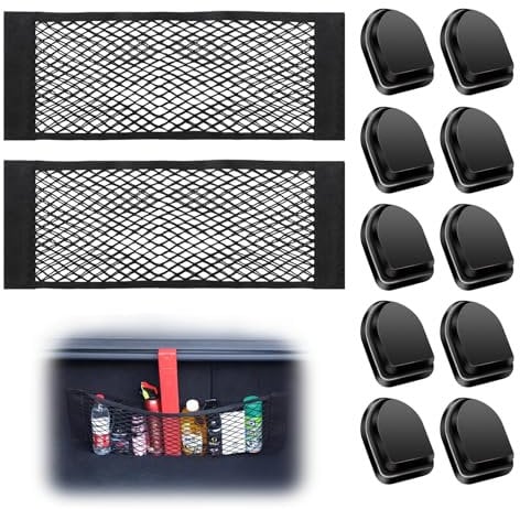 Car Boot Organiser Storage Net -2 Pcs 25 X 60cm Adhesive Van Storage Net with 10 Car Hooks, Elastic Car Storage Organiser Cargo Net, Van Storage Solutions, Campervan Storage for Car Van Truck