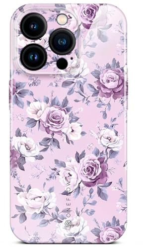 ONEFLOW Flower Cover für iPhone 16 Pro Hülle in Floral Optik, Blumen Designer Case Handy Schutzhülle mit Kameraschutz, Hardcase dünne Handyhülle Blumenmuster, Flieder
