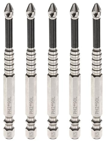 sourcing map 5pcs Impact Phillips Screwdriver Bit PH2 (#2) Anti Slip Tip 1/4 Hex Shank 3.5 (90mm) Long Magnetic Cross Screw Driver Industrial Power Drill Bits for Remove Fastening Screws
