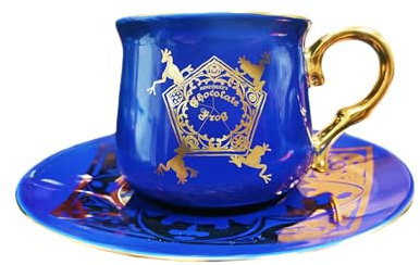 Licensed Harry Potter Chocolate Frog Tea Cup and Saucer Set, Royal Blue with Gold Accents, Collectible Gift Box, Official Merchandise