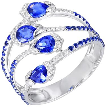 18 Karat Weißgold Verlobungsring Blau Saphir Birne, Damen Ringe mit 1,69 Karat Blauem Saphir und Diamant Ring Damen Größe 58 (18.5)
