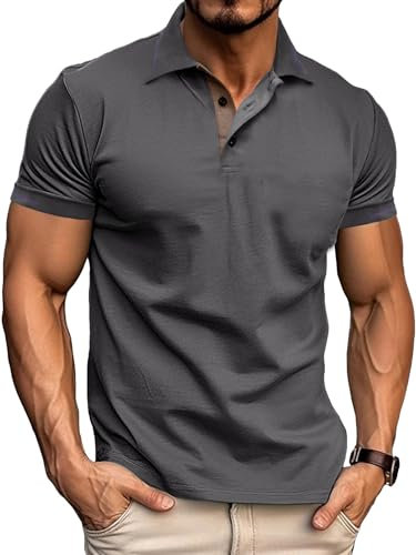 Comilaka Mens Polo Shirts Short Sleeve Casual Polo Contrasting Colors T-Shirt Tops Classic Summer Grey