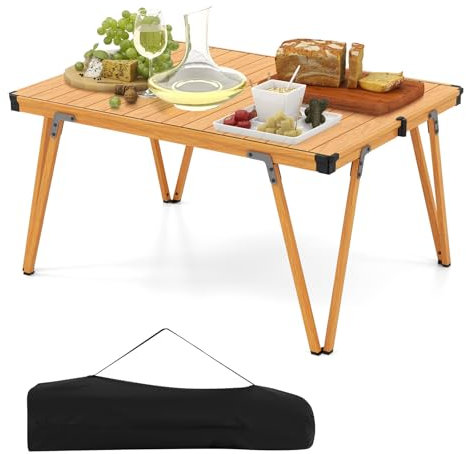 COSTWAY Campingtisch, Picknicktisch mit wasserdichter Tischplatte, tragbarer Allzweck-Outdoor-Tisch mit Tragetasche für Picknicks, Angeln und Partys, 90 x 69 x 42 cm (Braun)