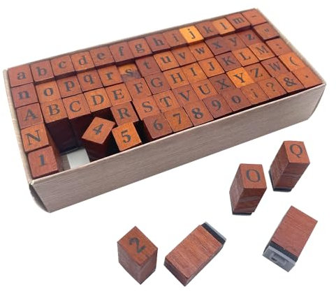 MUWINC Buchstaben Stempel, Holzstempel-Set mit 70 Teilen — Buchstaben, Zahlen & Symbole für DIY-Projekte, Scrapbooking & Handlettering