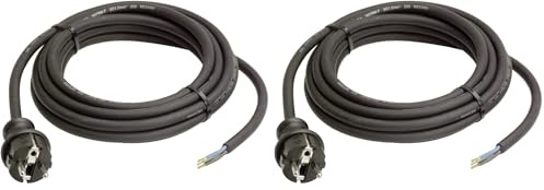 as - Schwabe Gummi-Anschlussleitung, 4,5 m H07RN-F 3G1,5 Verbindungskabel, Schutzkontaktstecker mit Leitung, Strom-Kabel mit Aderendhülsen, 230V, 16A, IP44, Schwarz, 60379 (Packung mit 2)