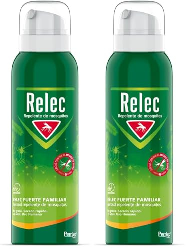 Relec Fuerte Familiar Aerosol Antimosquitos, Repelente de Mosquitos 125 ml, Eficaz Contra El Mosquito Tigre, Eficacia y Protección Contra las Picaduras de Mosquitos en Zonas Templadas (Paquete de 2)