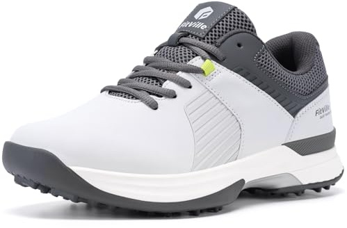 FitVille Mens Golf Shoes Extra Wide Fit Casual Trainers Water Resistant Non Slip Outdoor Spiked Trainers for Golf Training