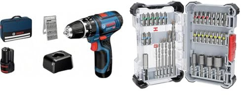 Bosch Professional 12V System Akku Schlagbohrschrauber GSB 12V-15 + 35x Extra Hard Schrauberbit‑ und CYL-3 Bohrer-Set (197 x 110,5 mm)