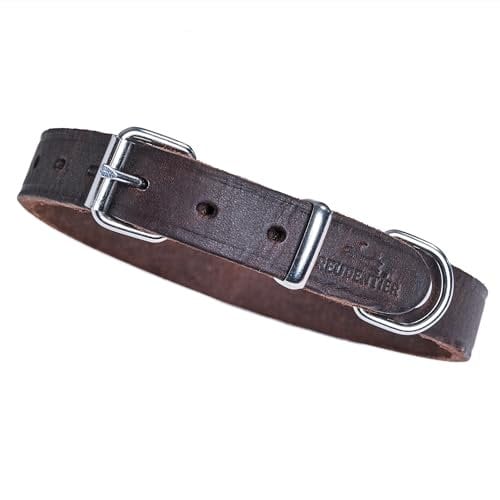 FREUDENTIER Hundehalsband Leder - Alsterufer Kollektion - Lederhalsband für kleine, mittelgroße & große Hunde aus zertifiziertem Fettleder - Handmade in EU (Chocolate, 38-50cm)