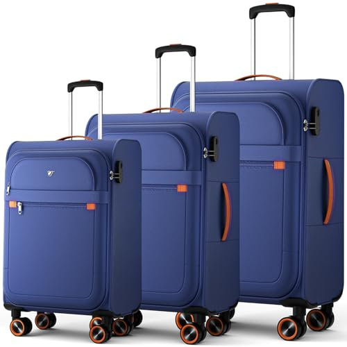 ABISTAB Stoff Koffer Set 3-teilig - Weichschalen Koffer Trolley - Reisekoffer mit 4 Rollen & Zahlenschloss - Handgepäck & große Koffer