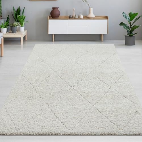 CARPETIA Hochflor Teppich Wohnzimmer Schlafzimmer Rauten Design extra groß weich pflegeleicht dekorativ robust modern harmonisch Fußbodenheizung geeignet langlebig 240 x 340 cm