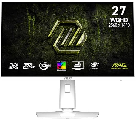MSI MAG 274QRFW X32 Monitor da gioco 27 pollici 2560 x 1440 (QHD), 320 Hz, sincronizzazione adattiva, compatibile con HDR, HDMI, porta VGA, montaggio VESA, inclinazione, telaio sottile su 4 lati, 0,5