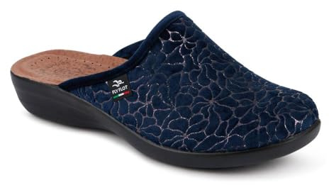 FylFlot Self-Moulding Velour Mules - Navy Size 6