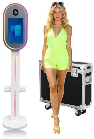 DSLR Photo Booth mit 15,6 Zoll Touchscreen, Photobooth Maschine mit Flight Case & RGB Licht für Hochzeit Abschlussfeier Party Events Verleih (Weiß, Photo Booth)
