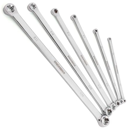 BINGCOBBER E-Torx Wrench Set 6PCS,Double Box End Wrench Set Extra Long E6-E24,CR-V Steel,Ideal for Car, Motorcycle, and Mechanical Maintenance