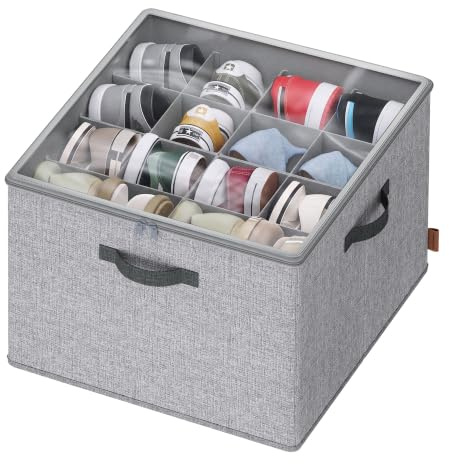 SONGMICS Schuh-Organizer, 1 Stück, stapelbar, für bis zu 16 Paar Schuhe | Schuhaufbewahrung platzsparend, verstellbare Trennwände, Deckel transparent, taubengrau, TINA Kollektion LSP621GD01