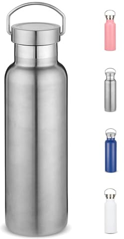 500ml Insulated Water Bottles Bulk,Stainless Steel Double Wall Sport Bottle with Lid of Handle,Metal Reusable Flask for School,Cyclists,Hikers,Gift (Silvery)