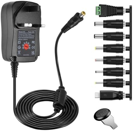 30W Universal Power Adapter 3V 4.5V 5V 6V 7.5V 9V 12V AC/DC Adapter Adjustable Switching Power Supply Charger PSU with 8 DC plug tips for 3V-12V Household Electronics and LED Strip