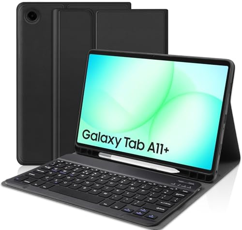 Keyboard Case for Samsung Galaxy Tab A11+ Plus 2025 / Galaxy Tab A9+ Plus 11 inches 2023,Detachable Folio Keyboard Cover with S Pen Holder for A11 Plus A9 Plus, UK Layout, Gray