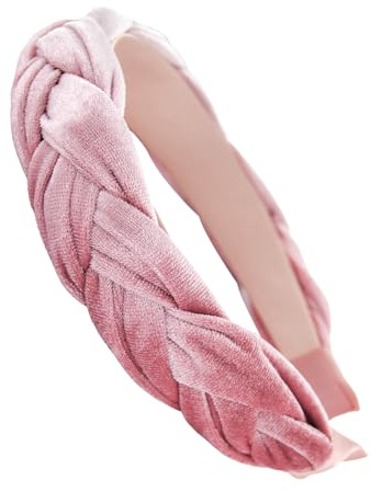 axy Trachten Haarreif geflochten fürs Dirndl Samt Flechtoptik Damen Stirnband Haarschmuck Haarreifen Hairband HRZ3 (Rosa, Breit)