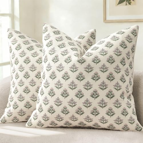 YCOLL Modernes Botanisches Vintage-Design Kissenbezug 40x40 2er Set Blumen Kissenbezüge, Sofakissen, Dekokissen für Sofa, Couch, Stuhl, Bett, Wohnzimmer Heimdekoration, Rosa