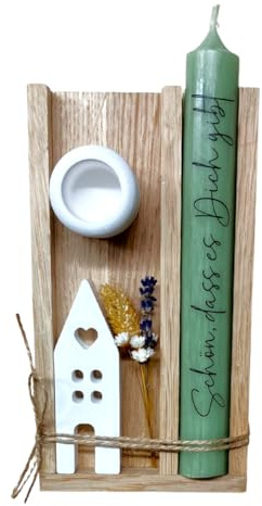 Fräulein Lotti Schön Dass Du da bist * Box 1 Kerze * Geschenk von Herzen * Kerzenständer und Häuschen * Für Frauen * Freundinnen * Geburtstag* Mitbringsel * Trockenblumen