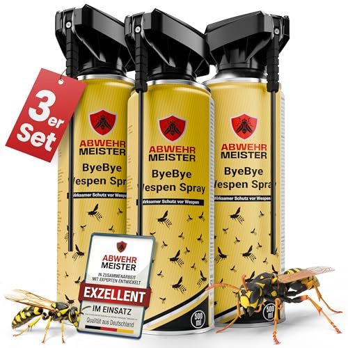 ABWEHR MEISTER ORIGINAL 3x ByeBye Wespen-Spray [500 ml] | Wespen-Abwehr mit Sofortwirkung, Anti Wespen Spray als schonende Alternative zu Wespengift oder als Ergänzung zur Wespenfalle
