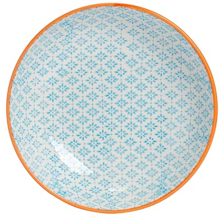 Nicola Spring Patterned Porcelain Pasta Bowls - Blue/Orange Print Design - Box Of 6