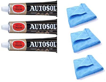 Solvol Autosol Metall-Politur und Mikrofaser-Reinigungstuch, für Chrom und Aluminium, 3 x 75-ml-Tuben