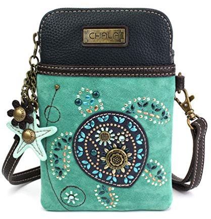 CHALA Dazzled Crossbody Handy Geldbörse - Frauen Kunstleder Multicolor Handtasche mit verstellbarem Riemen - Turtle Türkis
