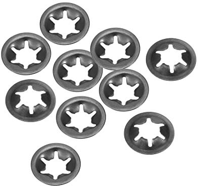 sourcing map M12 Starlock Unterlegscheiben, 11,2 mm Innendurchmesser, 25 mm Außendurchmesser, interne Zahnsicherungsscheiben, Push-On-Verriegelung, Speed-Clip, 65 Mn, schwarzes Oxid-Finish, 10 Stück