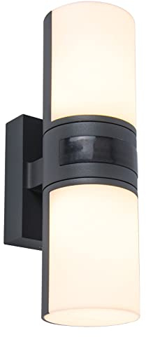 LUTEC LED Außenwandleuchte CYRA mit Bewegungsmelder, moderne Außenlampe, Wandlampe aus Aluminium in Anthrazit, je 350° drehbare Leuchtenköpfe,vielseitige Wandleuchte,1000 lm,3000 Kelvin,16,5 Watt