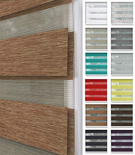 Home-Vision® DuoRollo Klemmfix, Doppelrollo ohne Bohren mit Klämmträgern, DuoRollos für Fenster und Türen (Holzlook Gold, B70cm x H150cm)