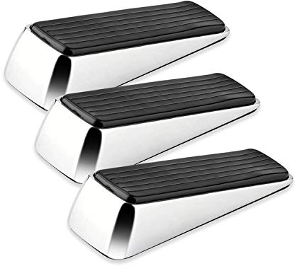 XFORT 3 Pack Door Wedge Polished Chrome, Door Jammer, Non-Slip Solid Rubber Grip with Anti-Scratch Surface Door Stopper, for Any Internal Door