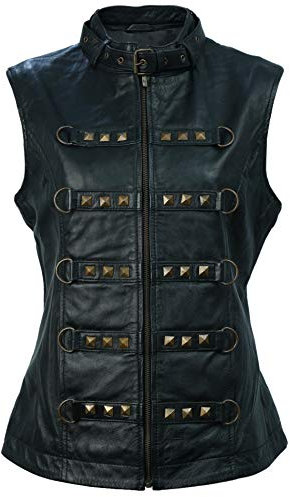 LEDER24H Frauen Biker Lederweste 1071 (Schwarz, 7XL)