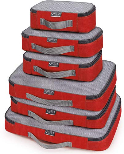 G4Free 4pcs/6pcs/7pcs Packing Cubes Suitcase Organiser Packing Bags Luggage Organiser Value Set for Travel Home Storage ((1S+2M+2L+1XL)-6PC-mesh, Red)