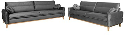 MOEBLO Polstergarnitur Ohrensofa 3 Sitzer und 2 Sitzer Sofa Couch Garnitur Stoff Samt (Velour) Glamour Wohnlandschaft - Estela (Grau)