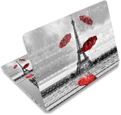 Autocollant en vinyle pour ordinateur portable 12, 13, 13,3, 14, 15, 15,4, 15,6 étanche et amovible avec 2 repose-poignets Motif Tour Eiffel