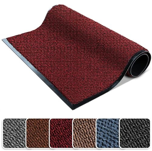 FB FunkyBuys Washable Door Mats - Heavy Duty, Non-Slippery & Stylish Floor Mat - Door mat indoor Large Rubber Indoor & Outdoor Doormats for Perfect Dust Grabbing (Red-waved, 60 x 120 CM)