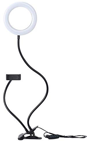 D90DS LED Ringlicht 9cm mit Smartphonehalter - Dimmbare Ringleuchte mit 3 Farbmodi, 10 Helligkeitsstufen, 360° Schwanenhals & USB-Anschluss für Beauty-Fotografie, Make-up, Streaming und Selfies